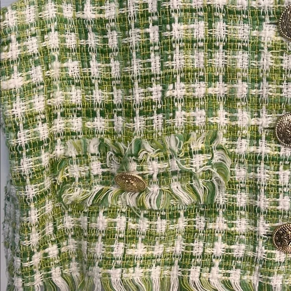 Zara Tweed Vest in Green and White with Gold Accents - Picture 5 of 6
